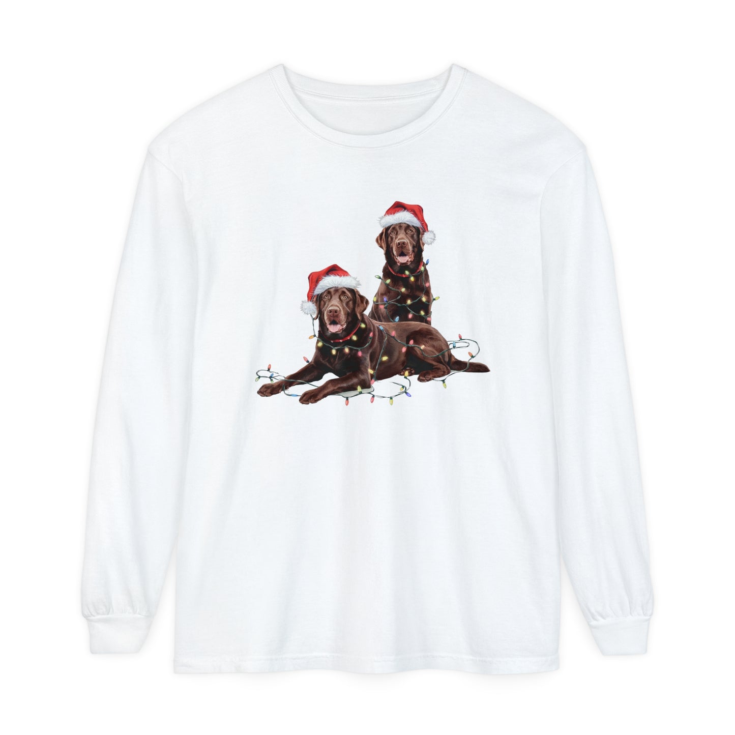 Christmas Chocolate Labrador Long Sleeved Shirt, Christmas Lights Dog Tee, Christmas Dog, Lab Mom Tee, Gift for Dog Lover, Chocolate Lab