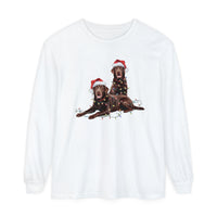 Load image into Gallery viewer, Christmas Chocolate Labrador Long Sleeved Shirt, Christmas Lights Dog Tee, Christmas Dog, Lab Mom Tee, Gift for Dog Lover, Chocolate Lab

