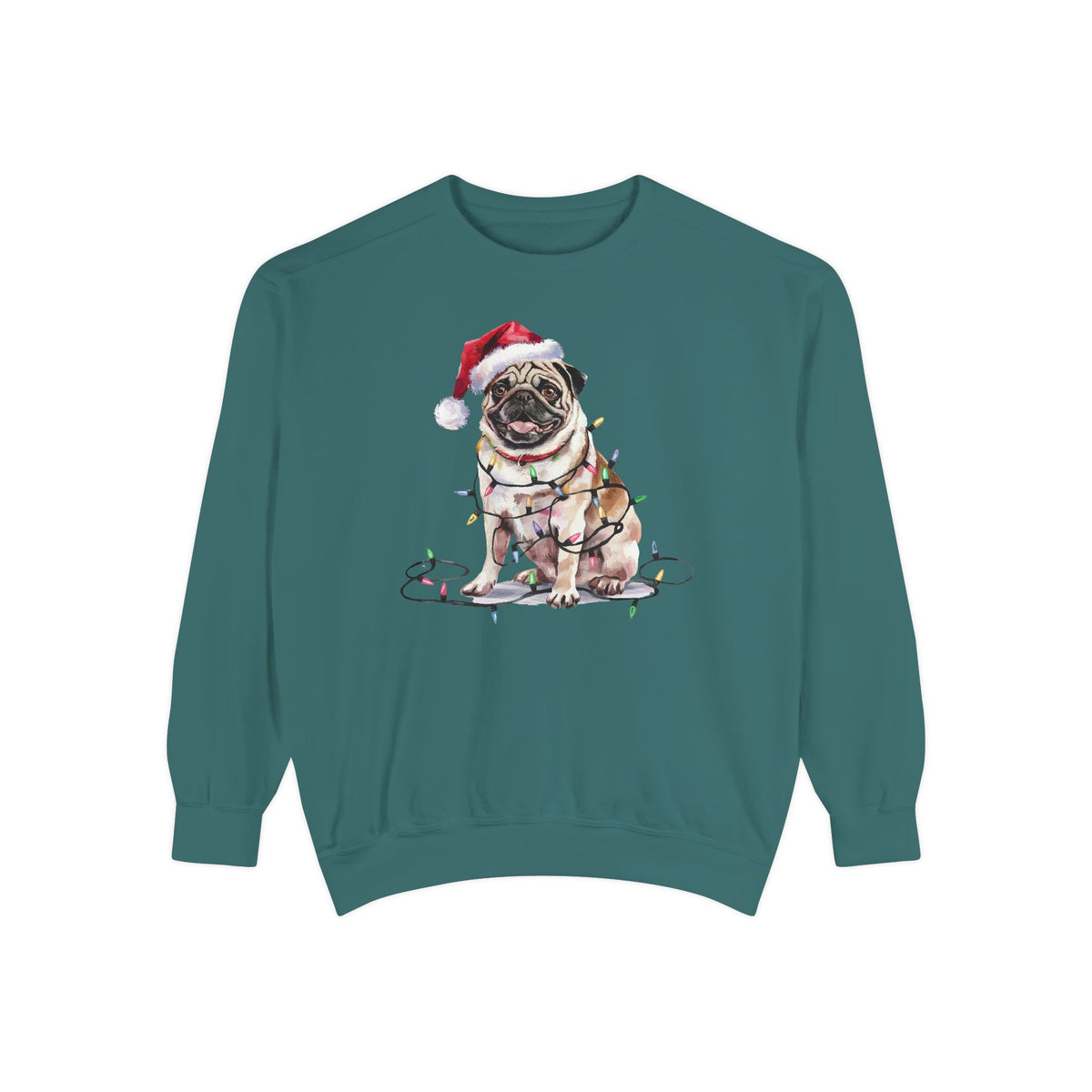 Christmas Tan Pug Sweatshirt, Christmas Lights Dog