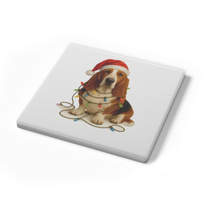 Basset Hound Christmas Lights Dog Coasters
