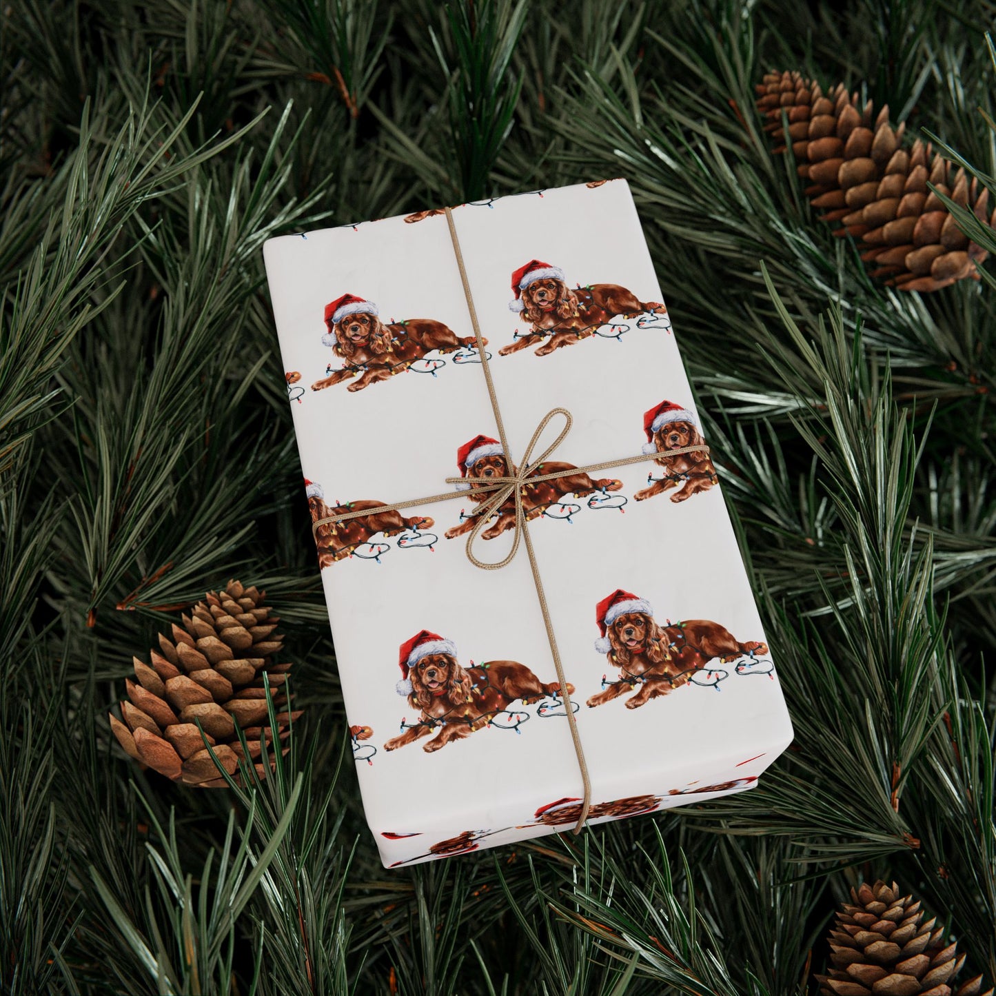 Ruby Cavalier King Charles Spaniel Christmas Lights Wrapping Paper