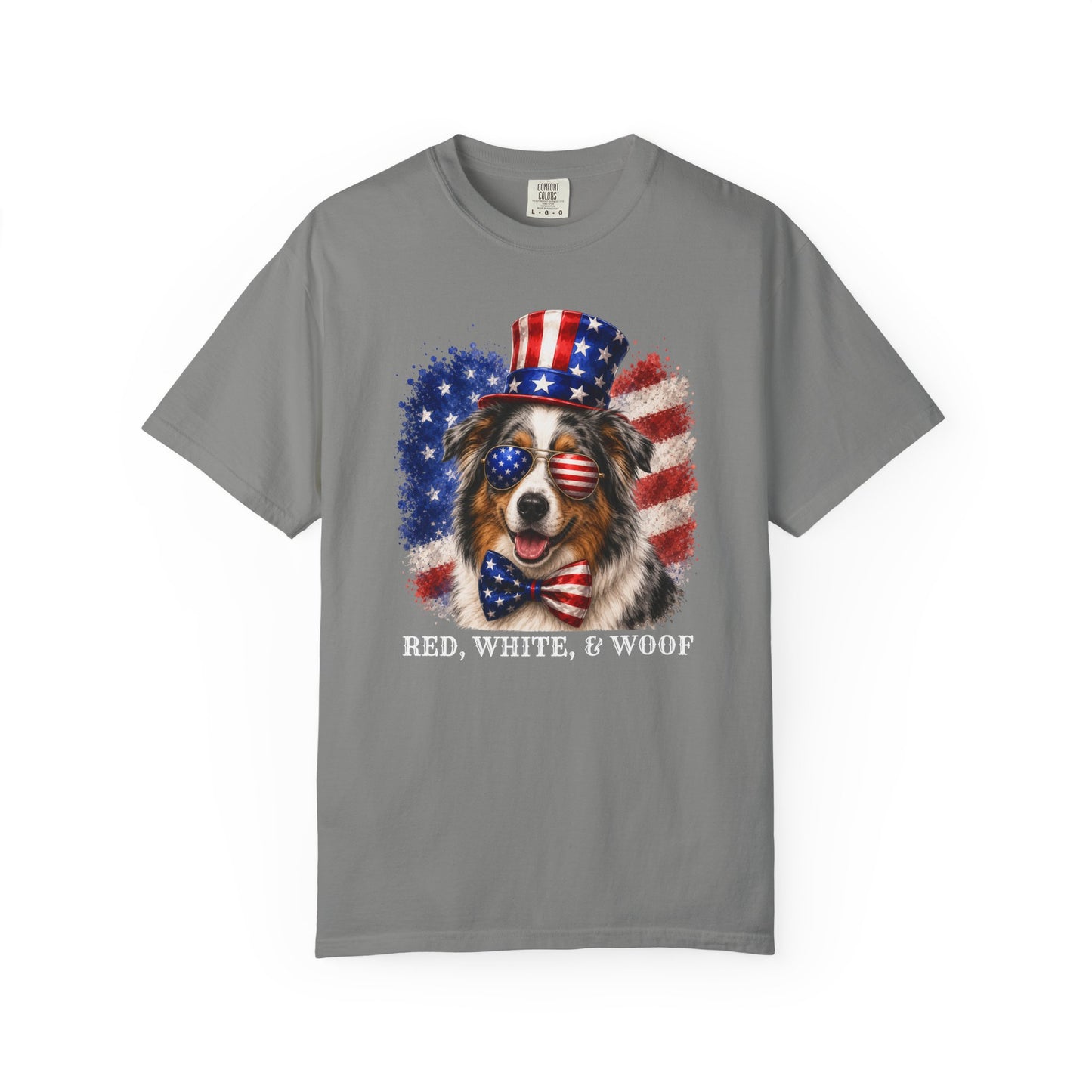 Patriotic Australian Shepherd Red White & Woof Shirt