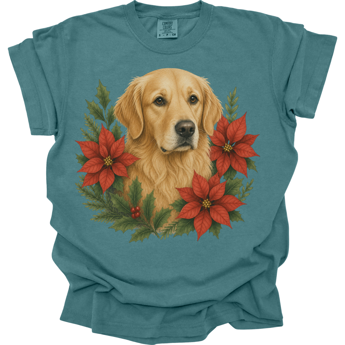 Golden Retriever Christmas Shirt, Poinsettia Dog Mom Holiday Tee