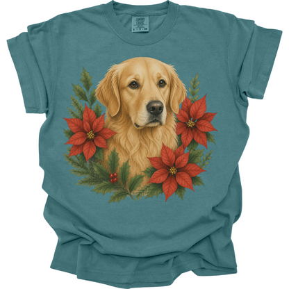 Golden Retriever Christmas Shirt, Poinsettia Dog Mom Holiday Tee
