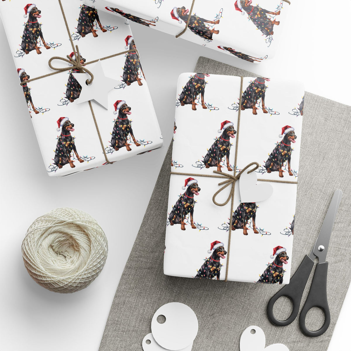 Doberman Pinscher Christmas Lights Wrapping Paper
