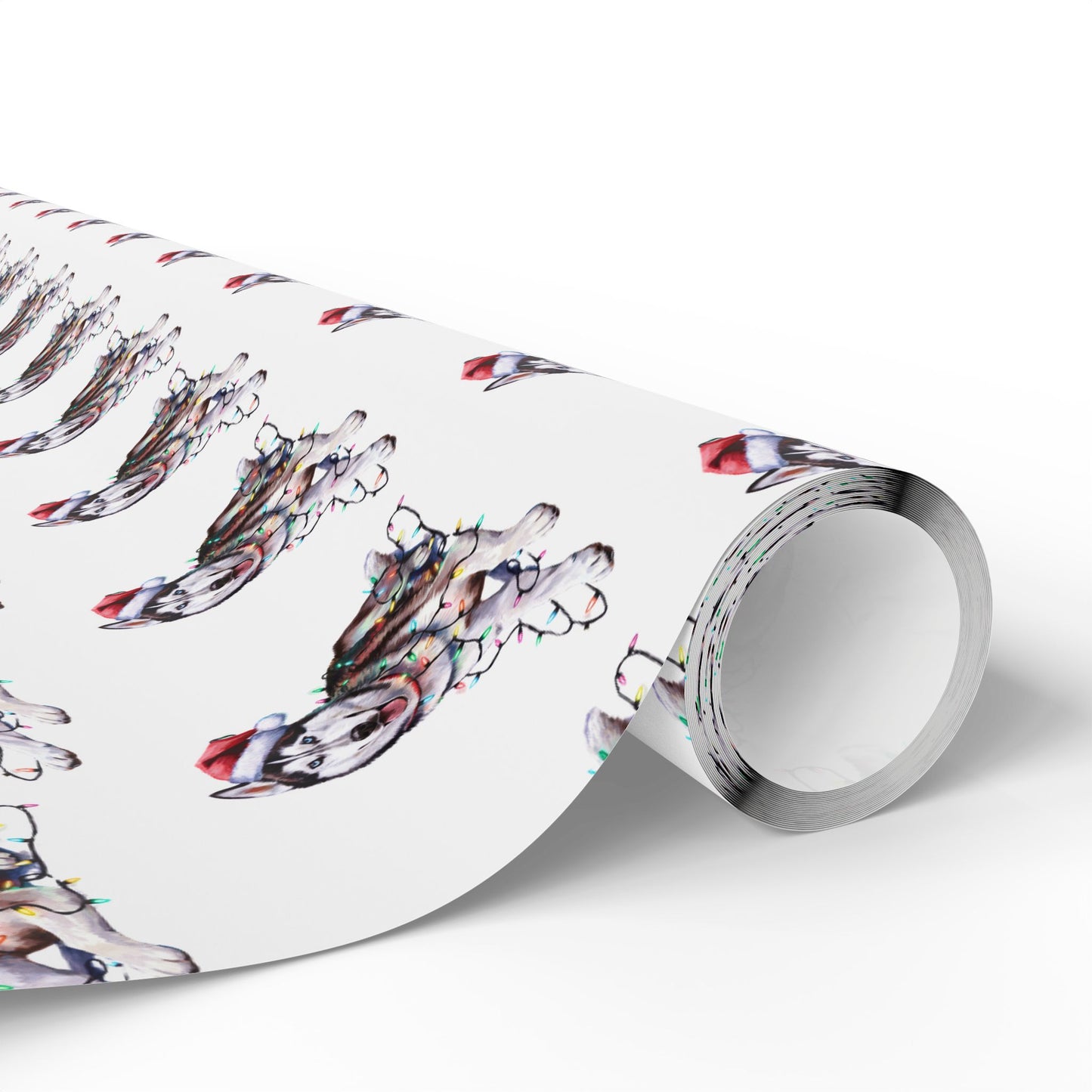 Siberian Husky Christmas Lights Wrapping Paper