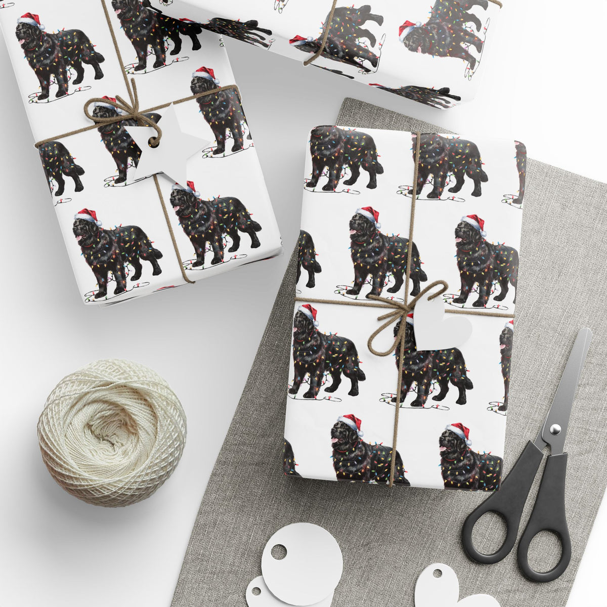 Black Newfoundland Christmas Lights Wrapping Paper