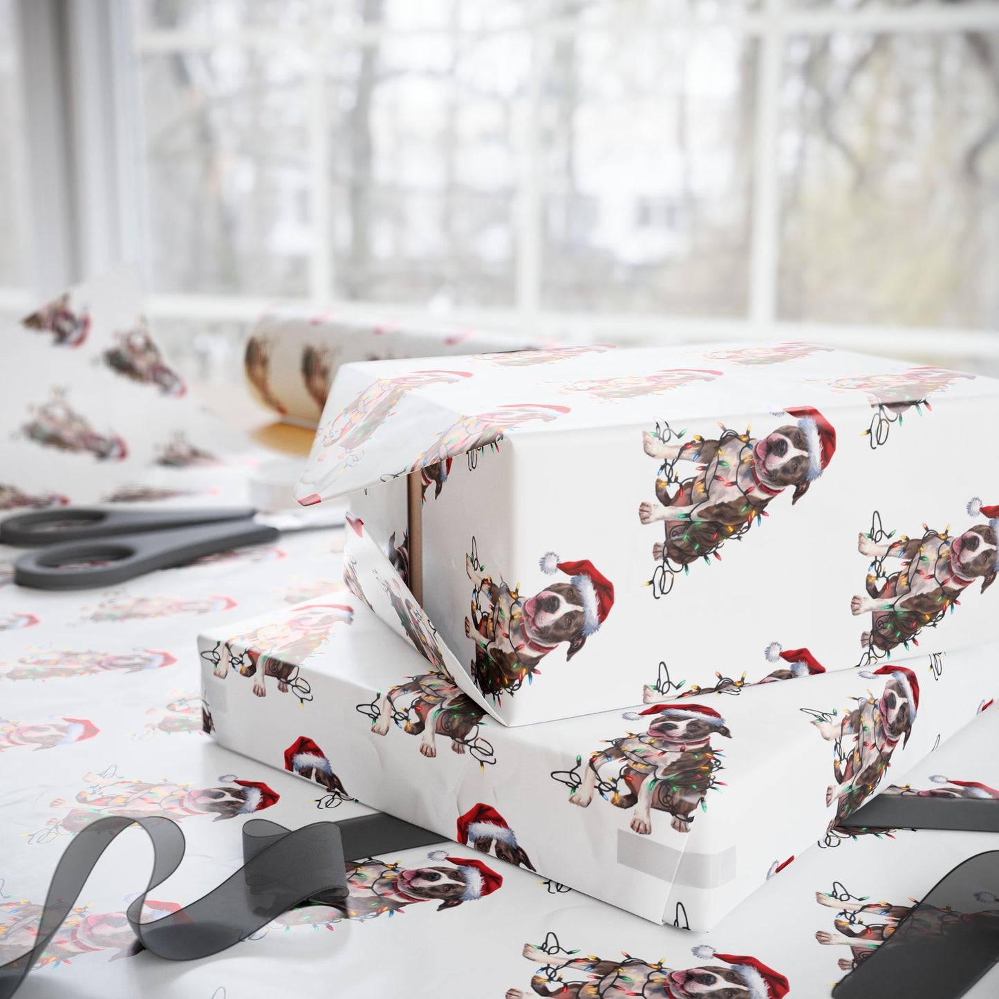 Pitbull Christmas Lights Wrapping Paper