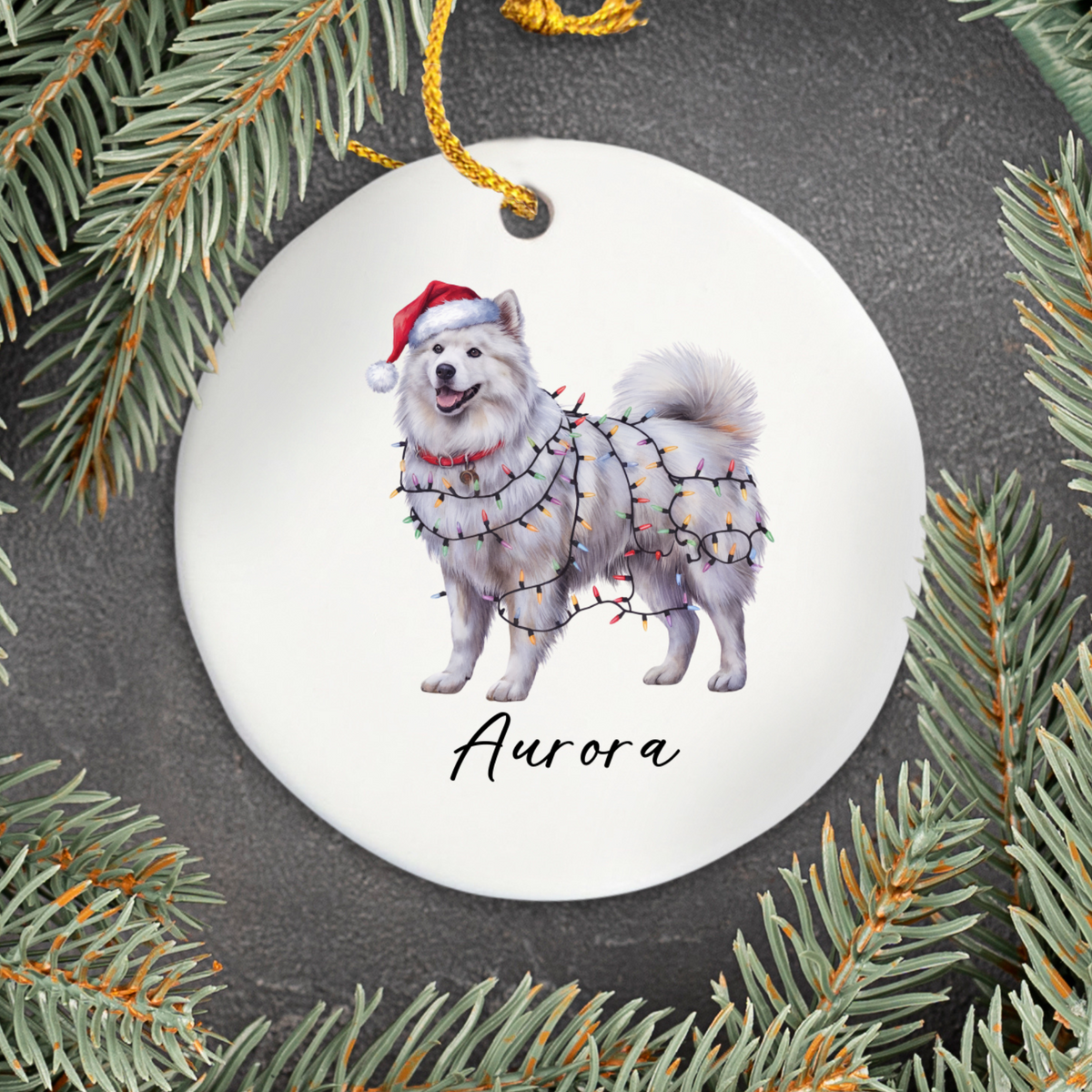 Personalized Samoyed Ornament, Custom Dog Lover Gift, Holiday Keepsake, Christmas Tree Decoration, Ceramic Ornament, Pet Name Gift