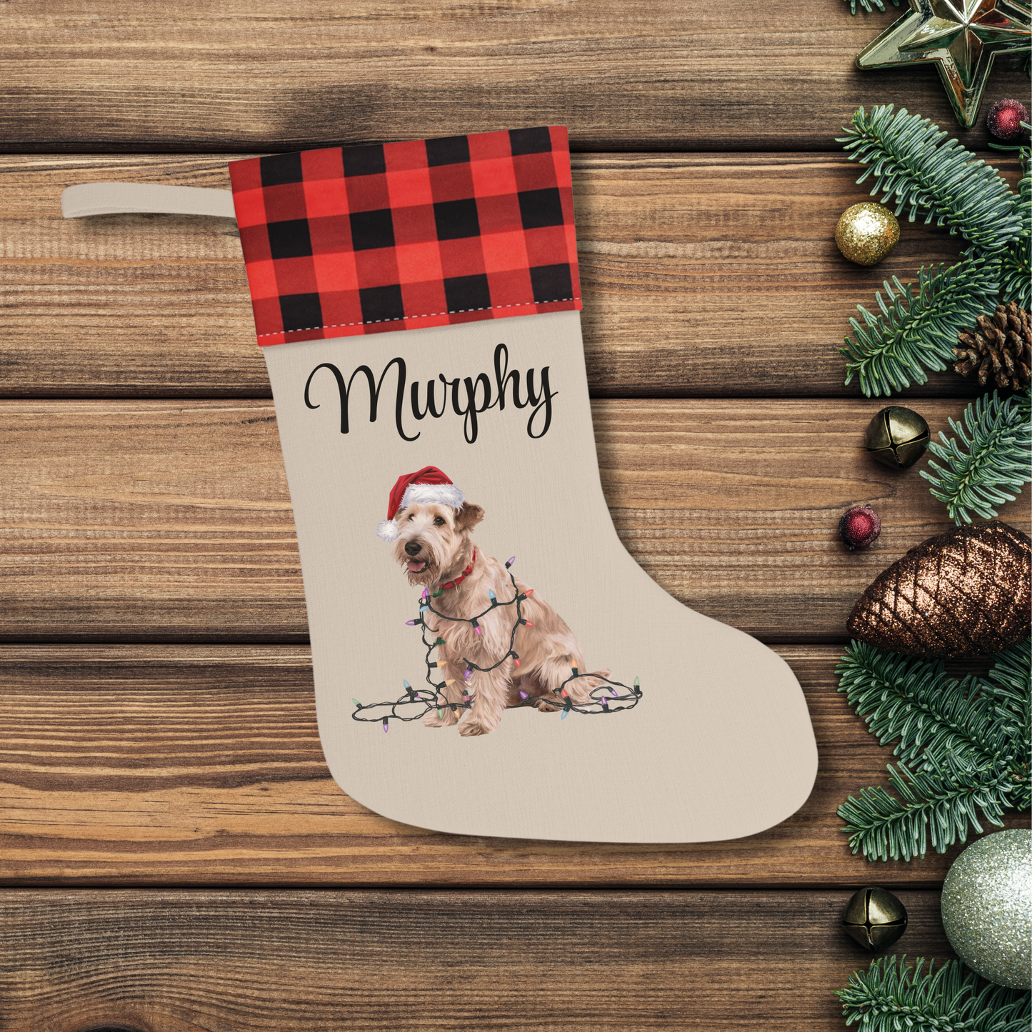 Personalized Soft Coated Wheaten Terrier Christmas Stocking, Holiday Decor Gift for Pet Lovers