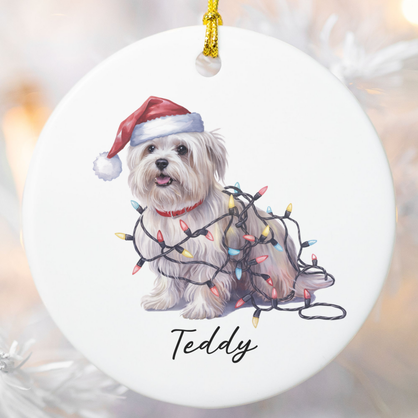 Maltese Christmas Ornament, Personalized Dog Keepsake