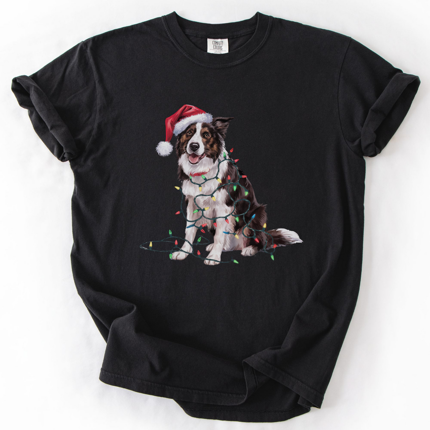 Christmas Border Collie Shirt, Christmas Lights Dog Tee, Christmas Dog Tee, Border Collie Mom Tshirt, Gift for Dog Lover, Border Collie