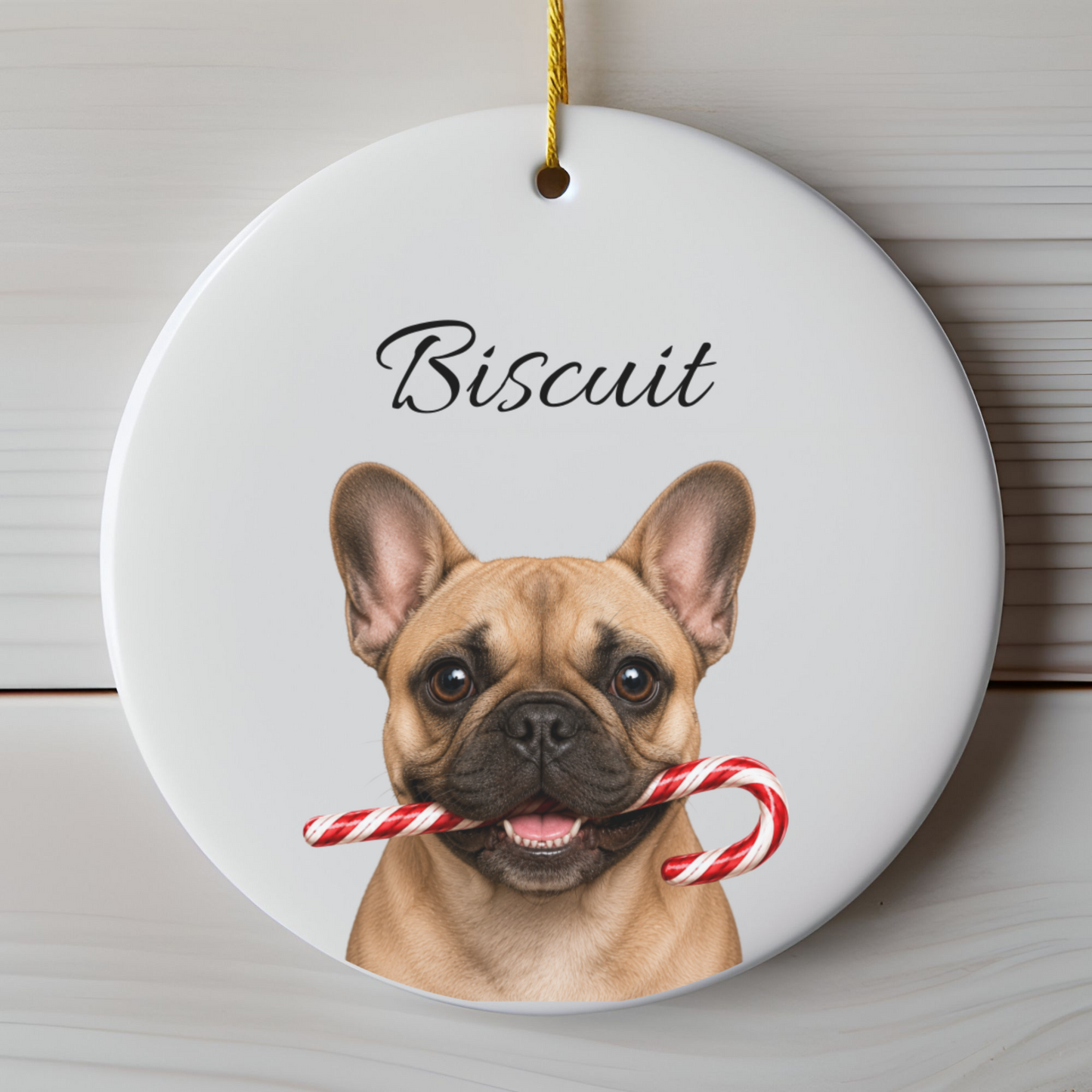 Personalized French Bulldog Candy Cane Ornament