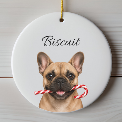 Personalized French Bulldog Candy Cane Ornament