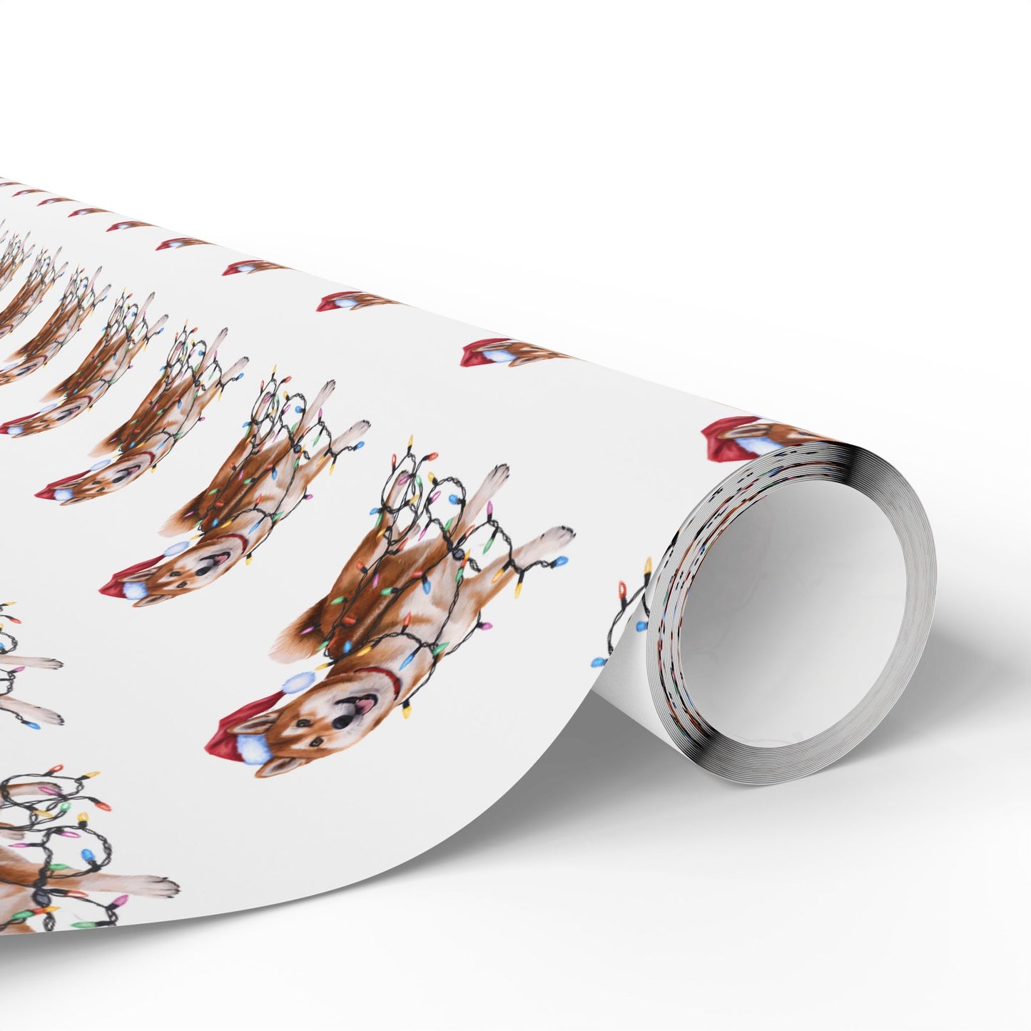 Red Shiba Inu Christmas Lights Wrapping Paper