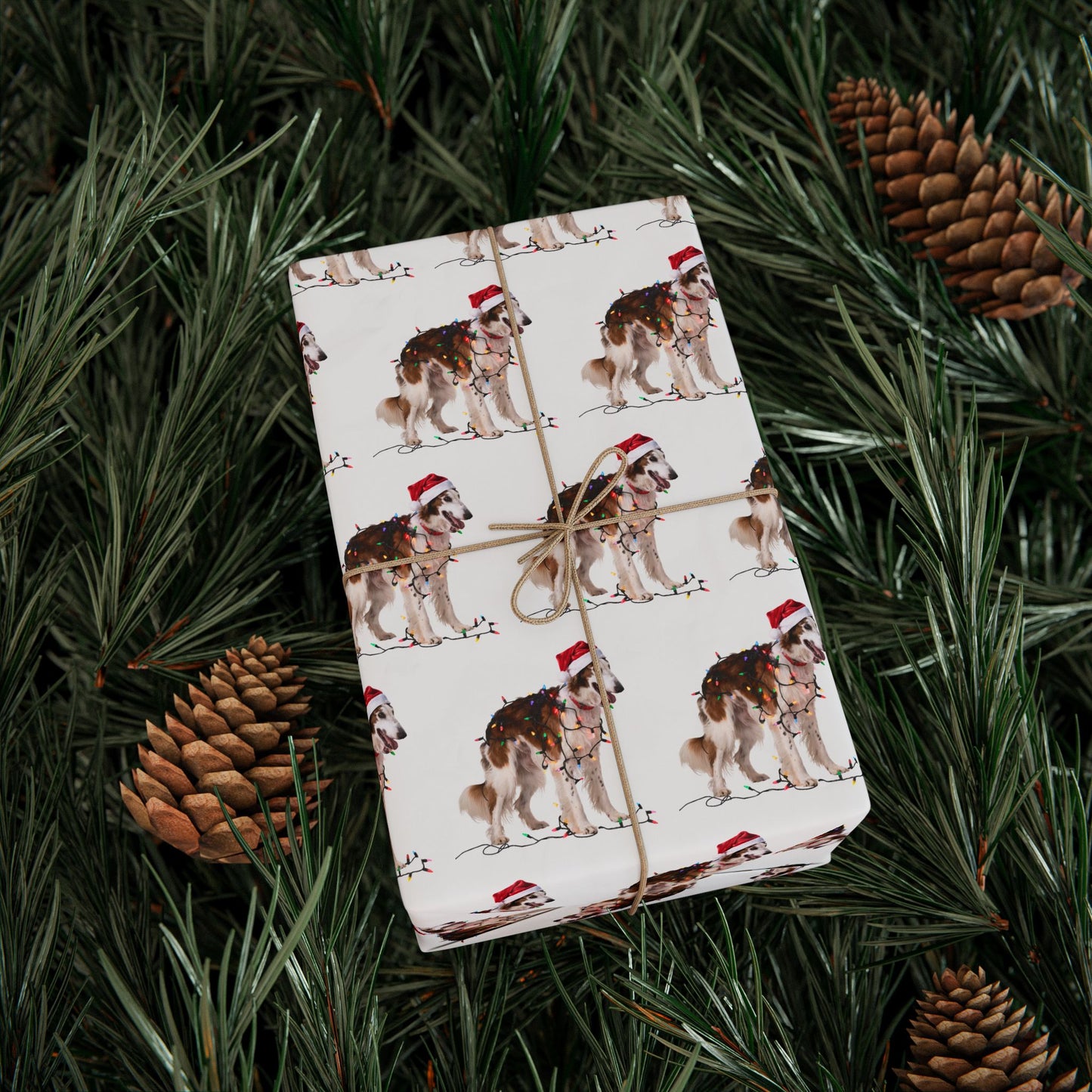 Borzoi Christmas Lights Wrapping Paper