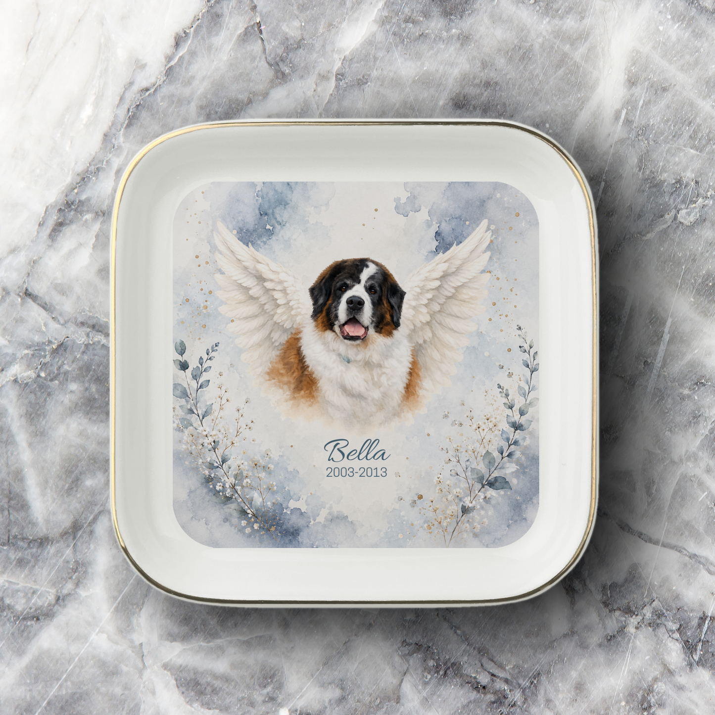 Personalized Angel Wings Pet Memorial Jewelry Dish
