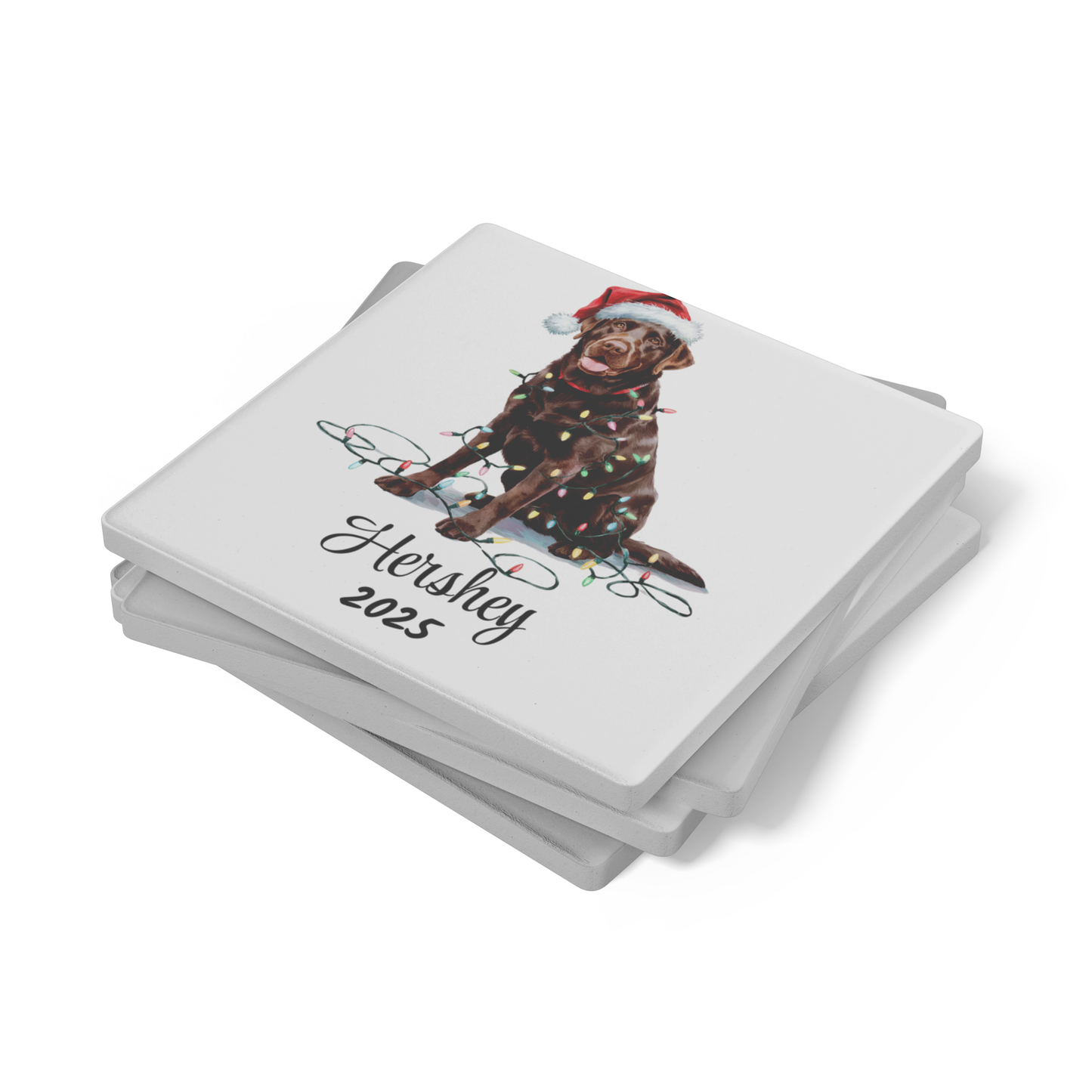 Personalized Chocolate Lab Dog Christmas Lights Coasters