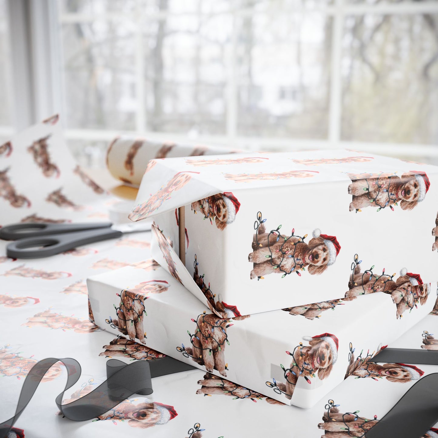 Poodle Christmas Lights Wrapping Paper