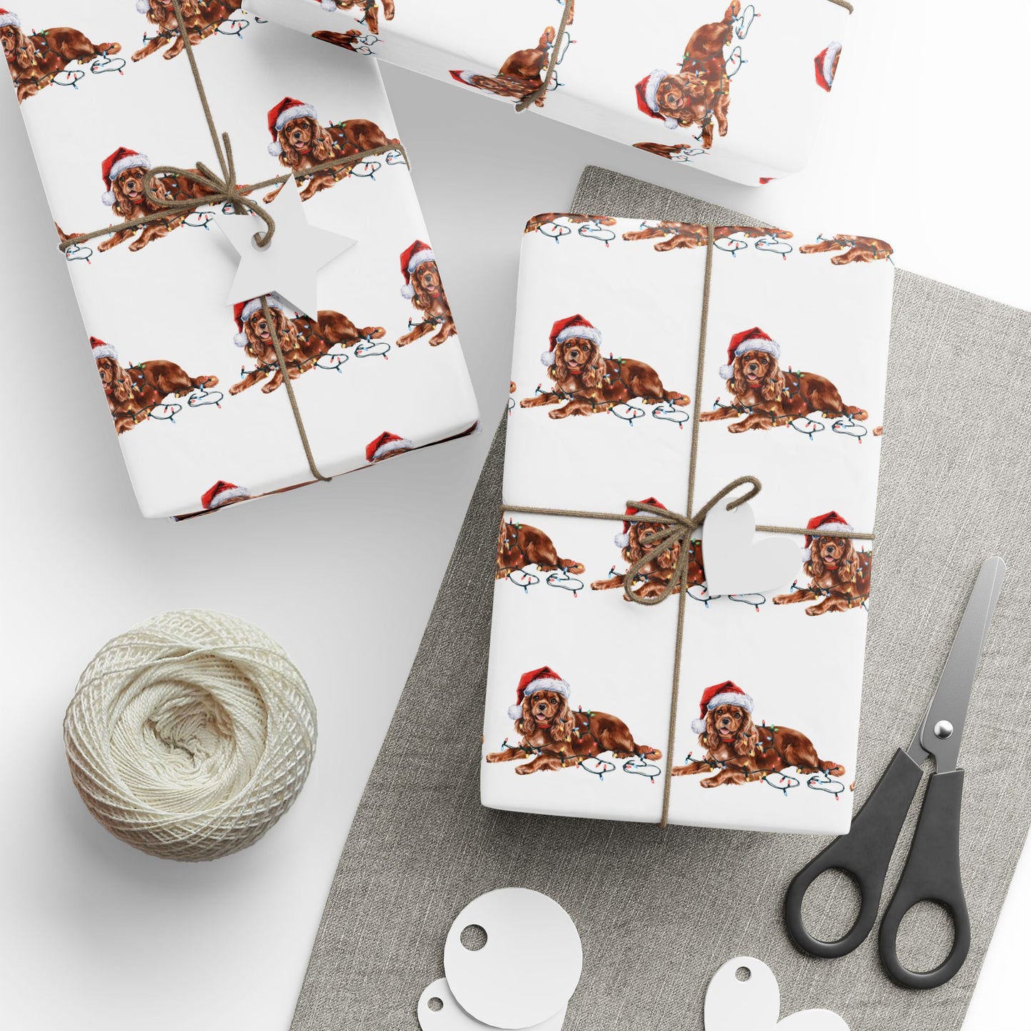 Ruby Cavalier King Charles Spaniel Christmas Lights Wrapping Paper
