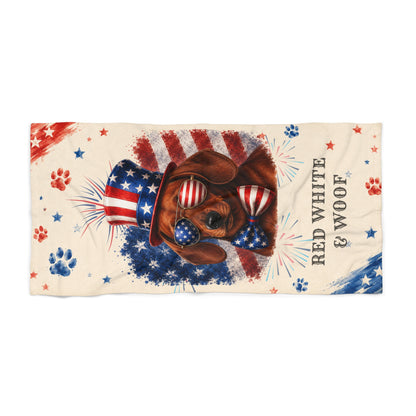 Red Dachshund Patriotic Beach Towel