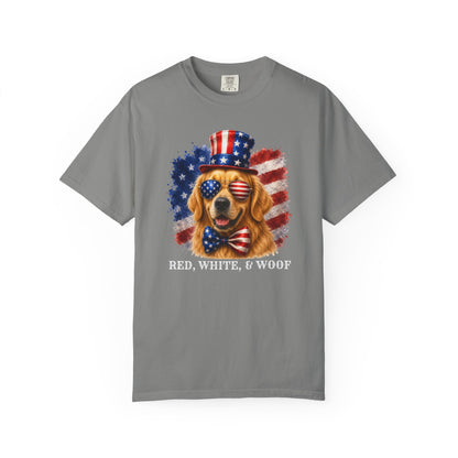 Patriotic Golden Retriever Red White & Woof Shirt