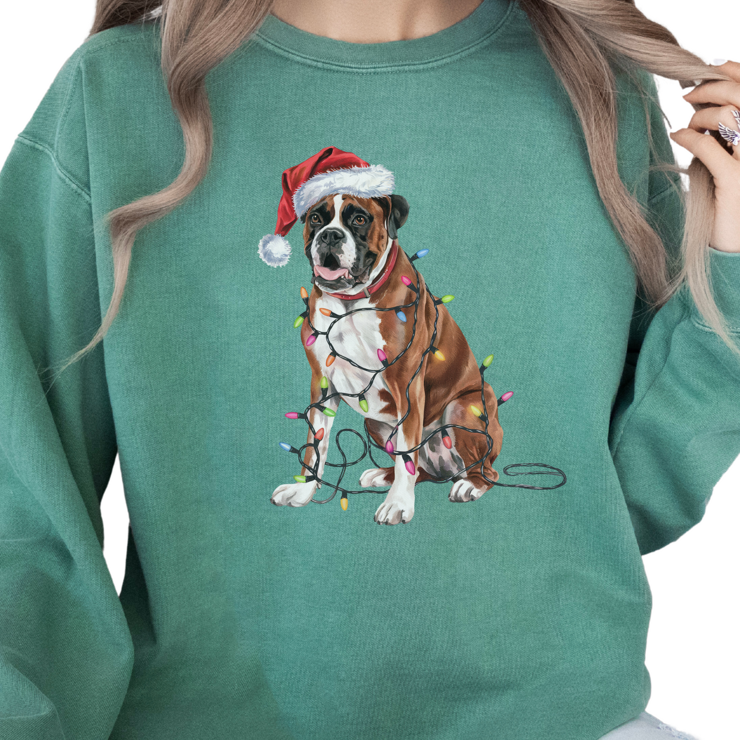 Boxer Christmas Lights Dog Sweatshirt