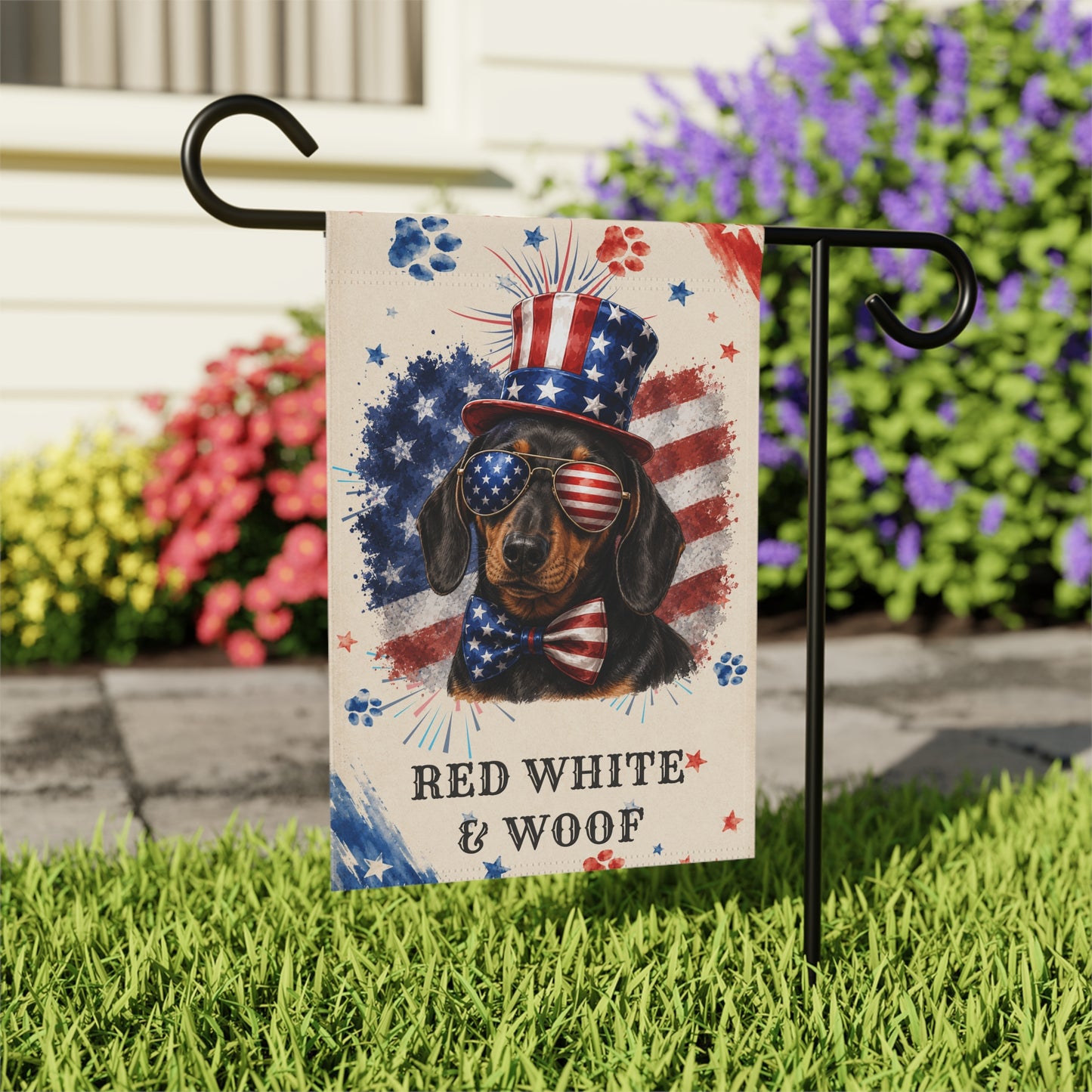 Patriotic Black and Tan Dachshund Garden Flag