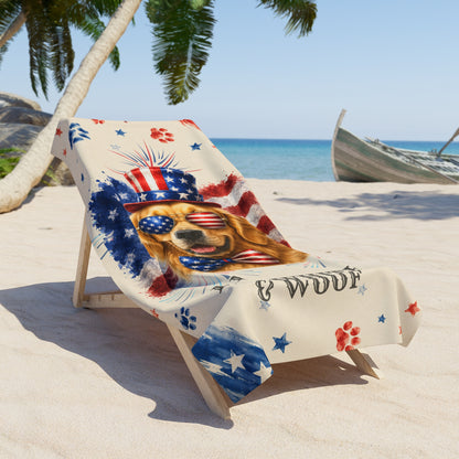 Golden Retriever Patriotic Beach Towel