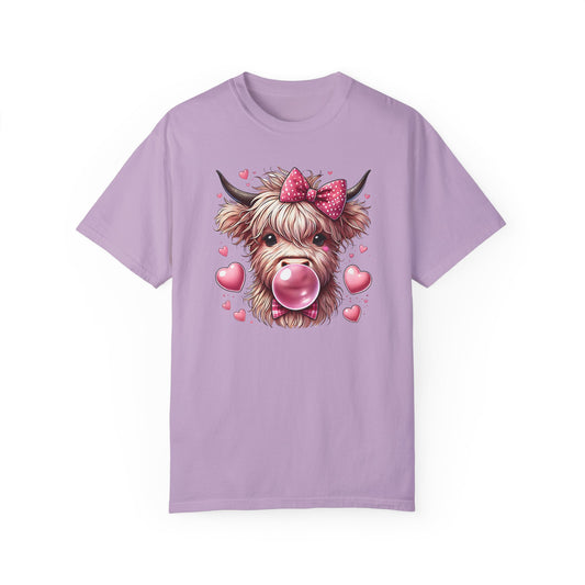 Highland Cow Valentine's Day Unisex T-shirt, Highland Cow Tee, Love Cows Graphic Top, Romantic Bubbles Animal Shirt, Cow Valentine's