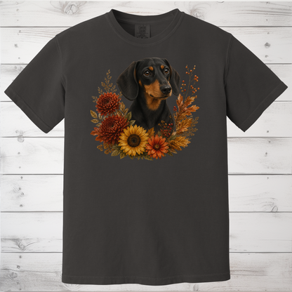 Black and Tan Dachshund Autumn Floral Shirt