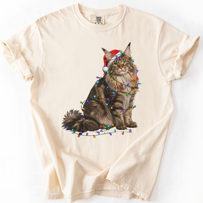 Maine Coon Christmas Lights Shirt, Comfort Colors Holiday Cat Lover Tee