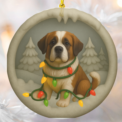Personalized Saint Bernard Christmas Ornament, 3D Clay-Style Dog Keepsake with Lights