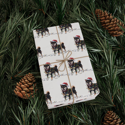 Black Shiba Inu Christmas Lights Wrapping Paper