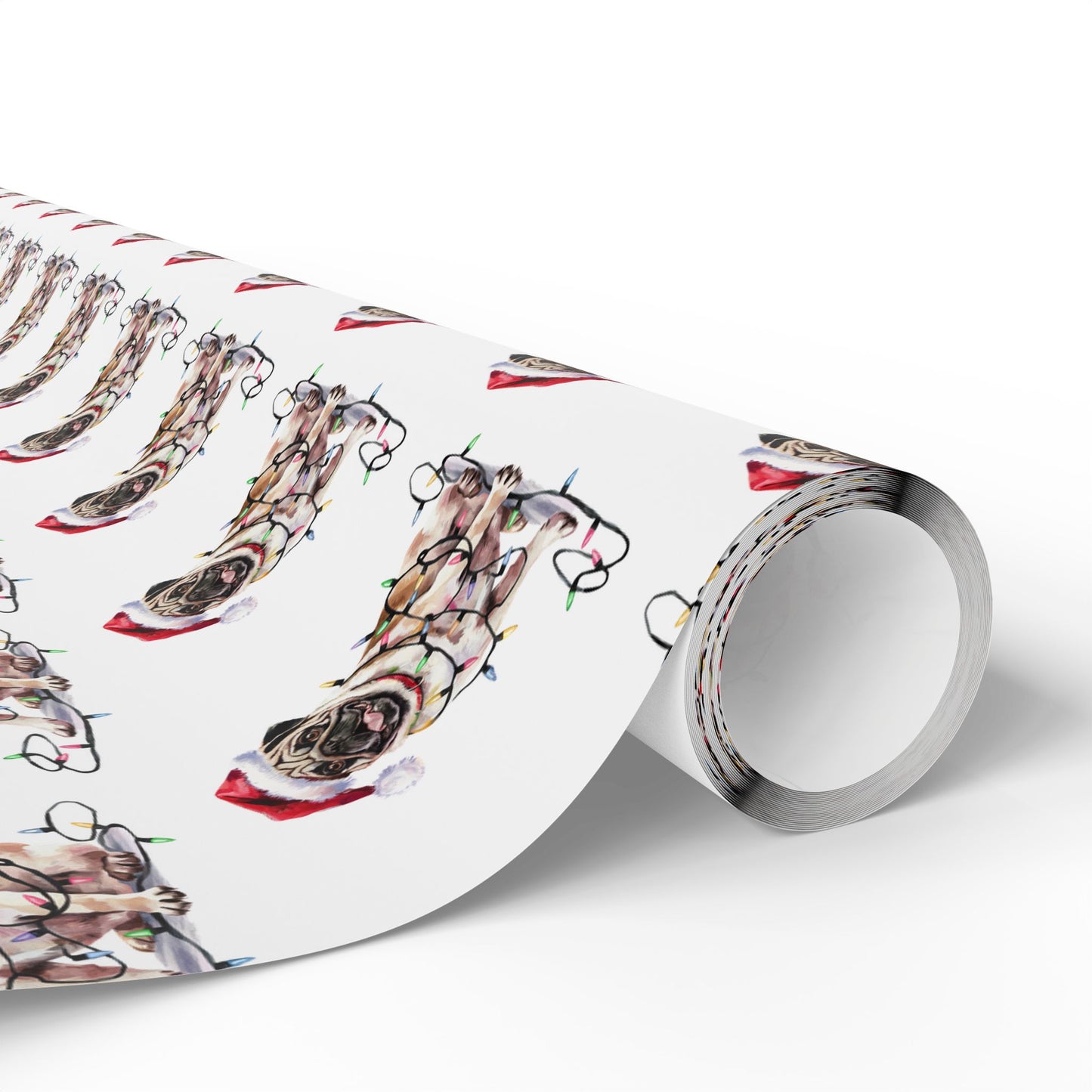 Tan Pug Christmas Lights Wrapping Paper