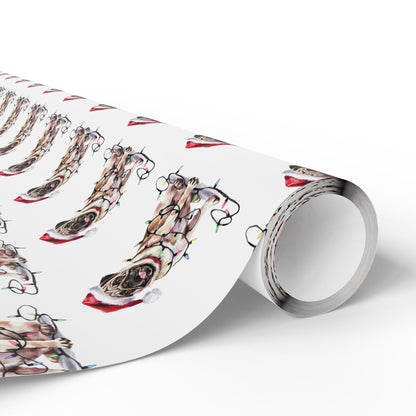 Tan Pug Christmas Lights Wrapping Paper