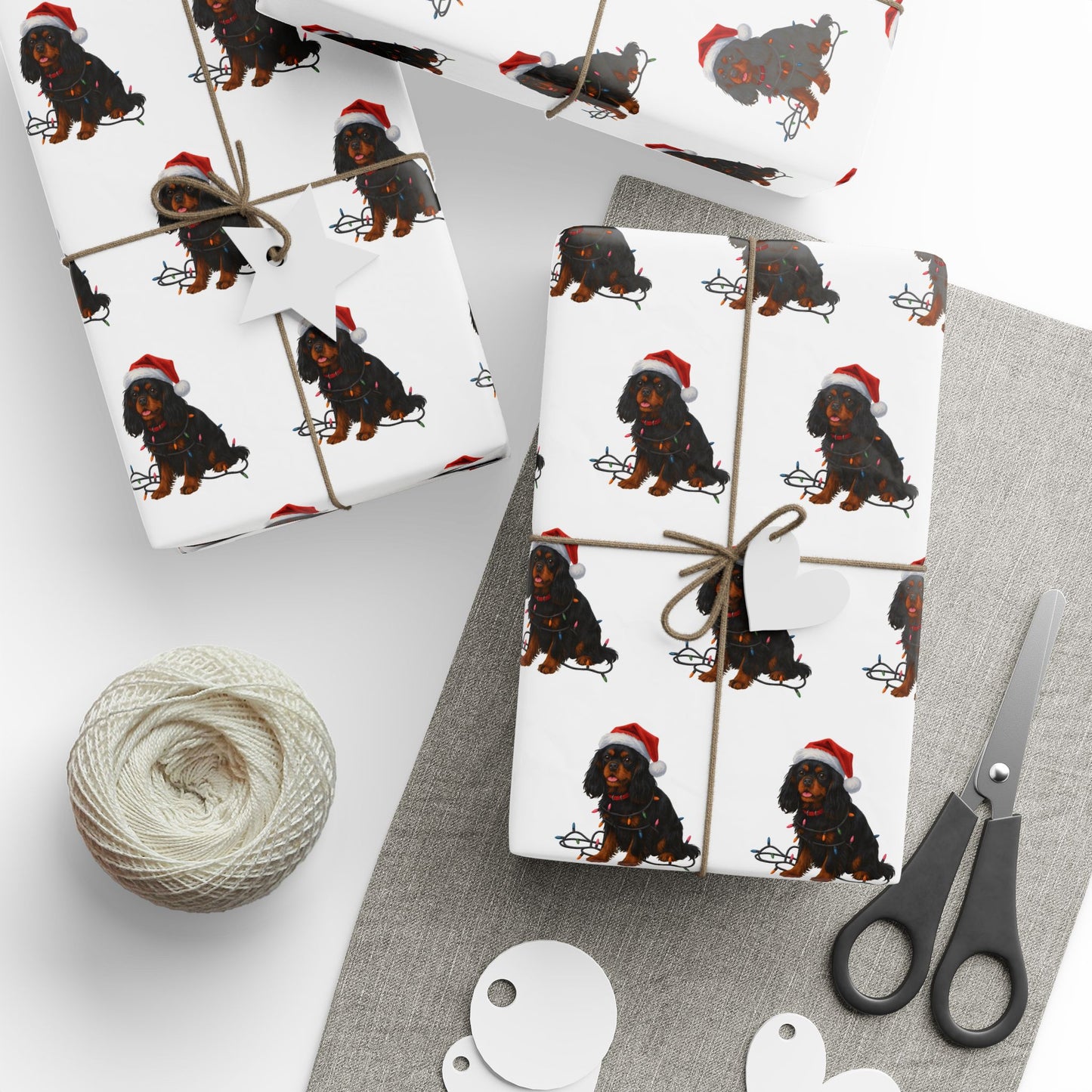 Black and Tan Cavalier King Charles Spaniel Christmas Lights Wrapping Paper