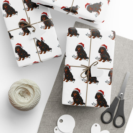 Black and Tan Cavalier King Charles Spaniel Christmas Lights Wrapping Paper