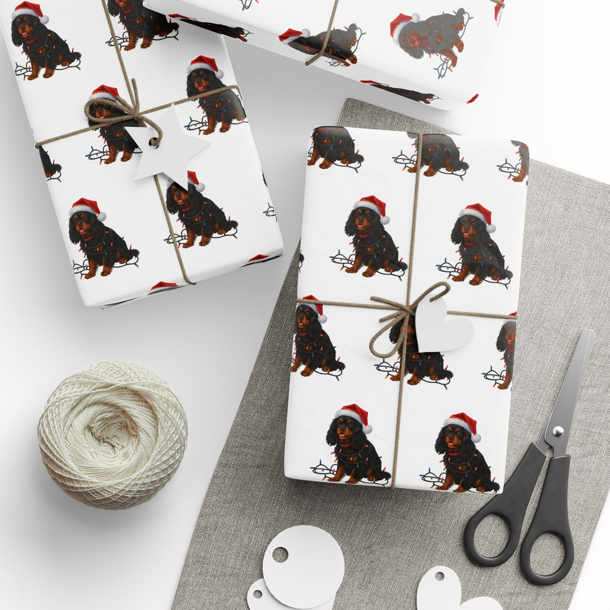 Black and Tan Cavalier King Charles Spaniel Christmas Wrapping Paper, Dog Lover Gift Wrap, Holiday Pet Gift Wrap for Cavalier Owners