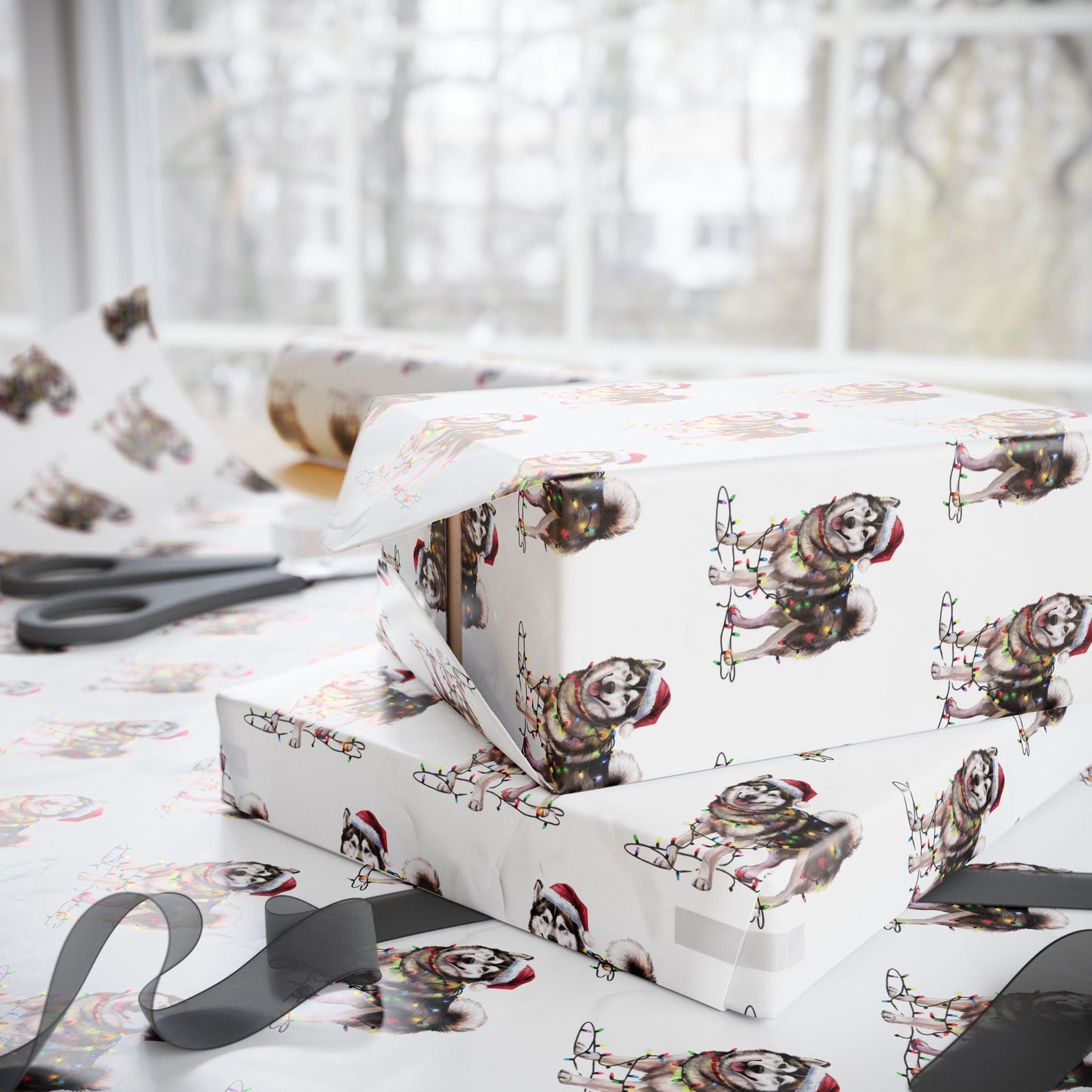 Alaskan Malamute Christmas Lights Wrapping Paper