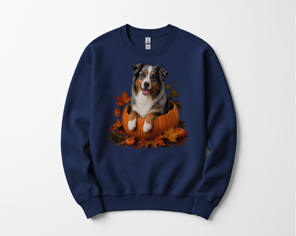 Australian Shepherd Pumpkin Sweatshirt Fall Dog Lover Autumn Puppy Crewneck Cozy Gift Pullover Apparel