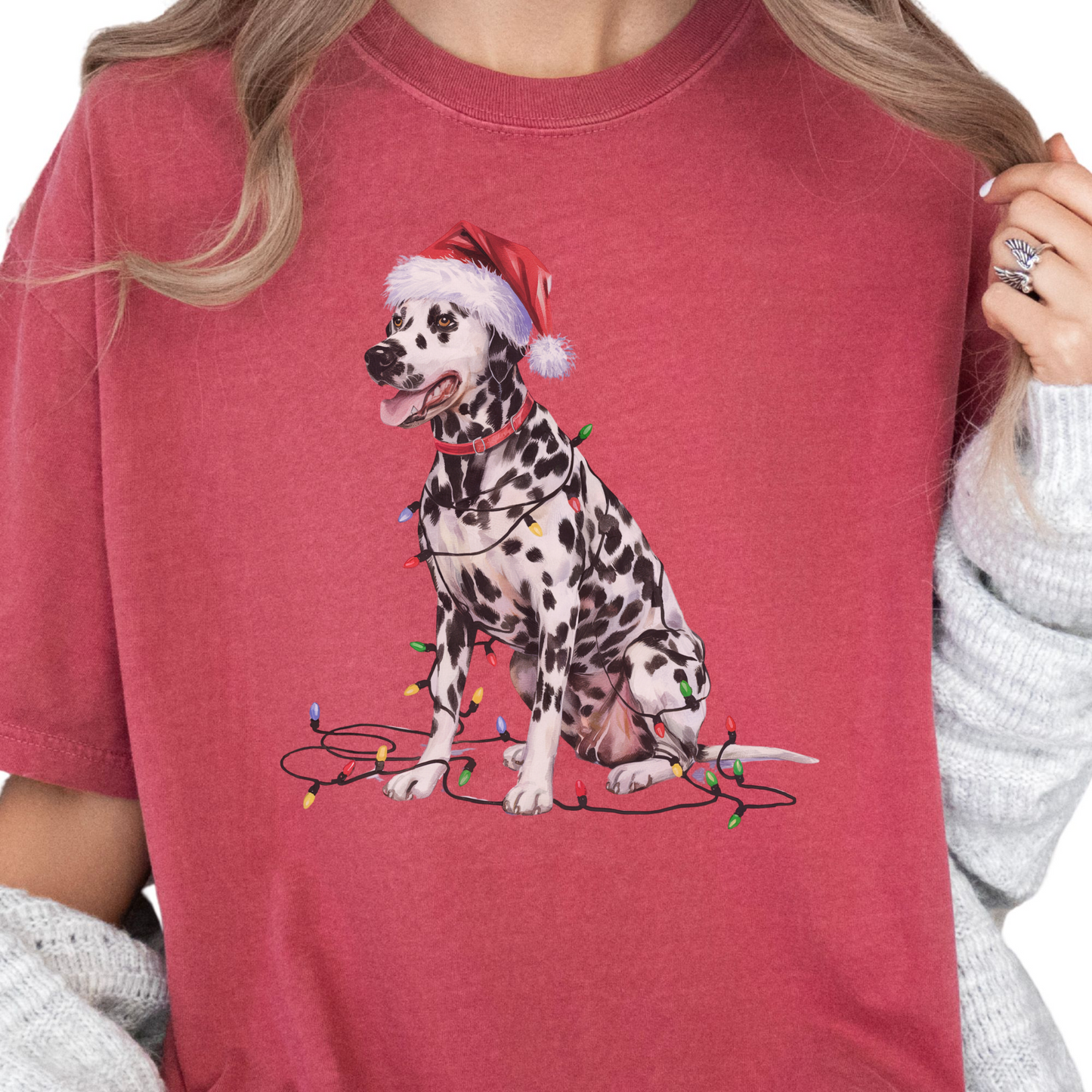 Dalmatian Christmas Lights Shirt, Festive Holiday Tee for Spotty Dog Lovers