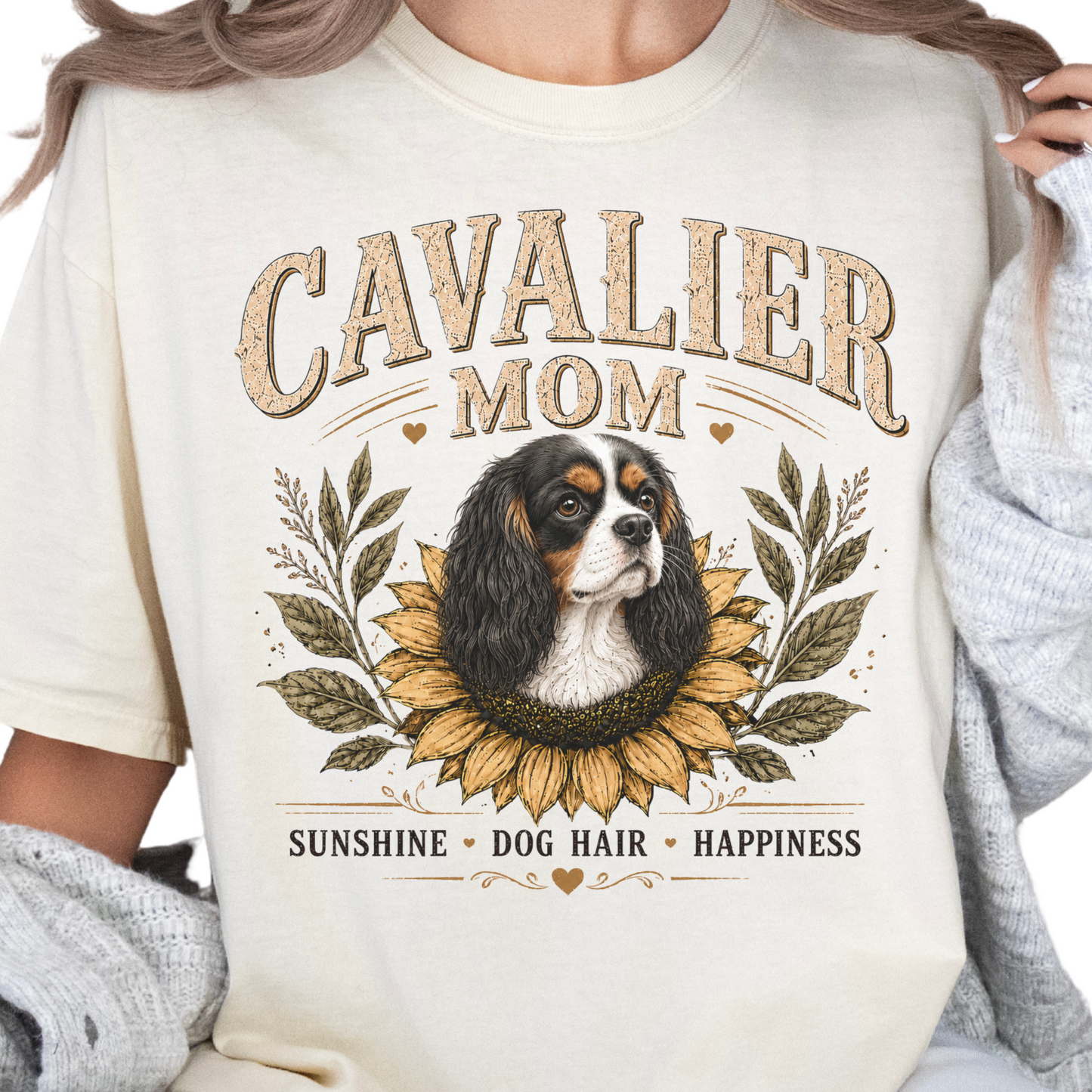 Tricolor Cavalier Mom Shirt, Cavalier King Charles Spaniel Tee, Sunflower Dog Lover Gift