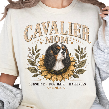 Tricolor Cavalier Mom Shirt, Cavalier King Charles Spaniel Tee, Sunflower Dog Lover Gift