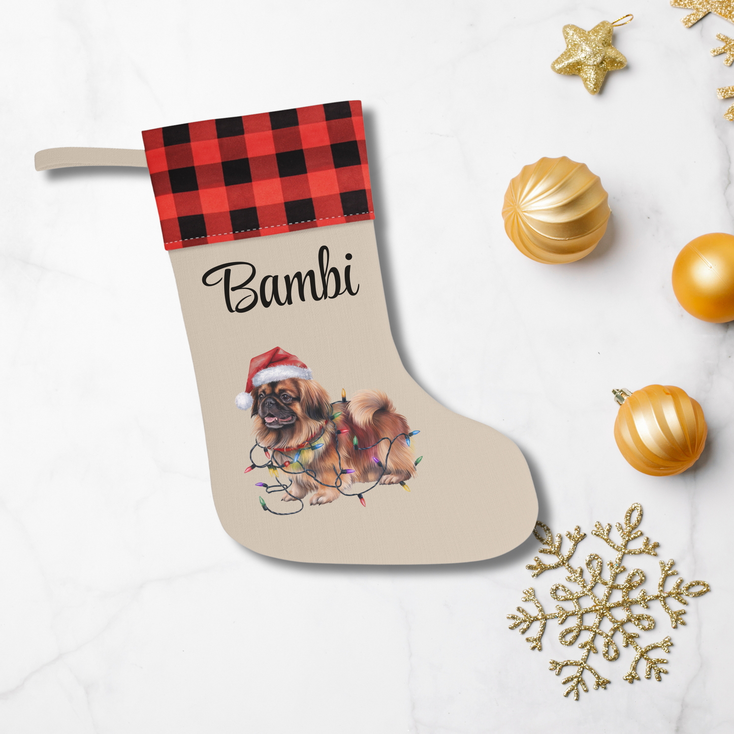 Personalized Pekingese Christmas Stocking, Holiday Decor Gift for Pet Lovers