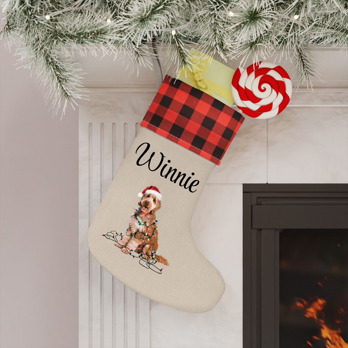 Personalized Goldendoodle Christmas Stocking, Holiday Decor Gift for Pet Lovers