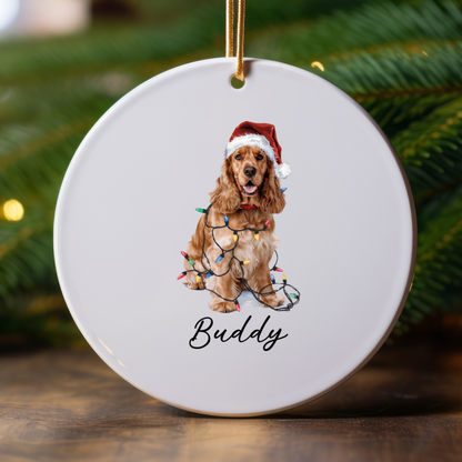 Personalized Cocker Spaniel Christmas Ornament, Custom Dog Ornament, Pet Name Holiday Keepsake
