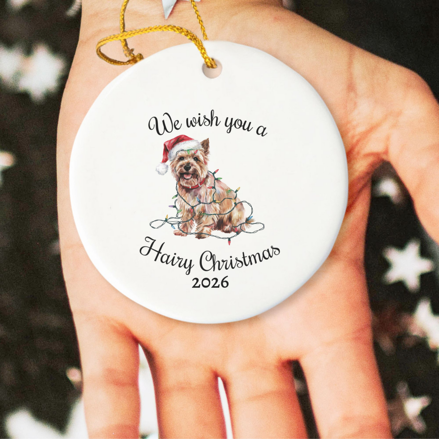 Christmas Cairn Terrier Ornament, Cairn Terrier Mom, Christmas Lights Dog Keepsake, Christmas Dog, Gift For Dog Lover, Cairn Terrier