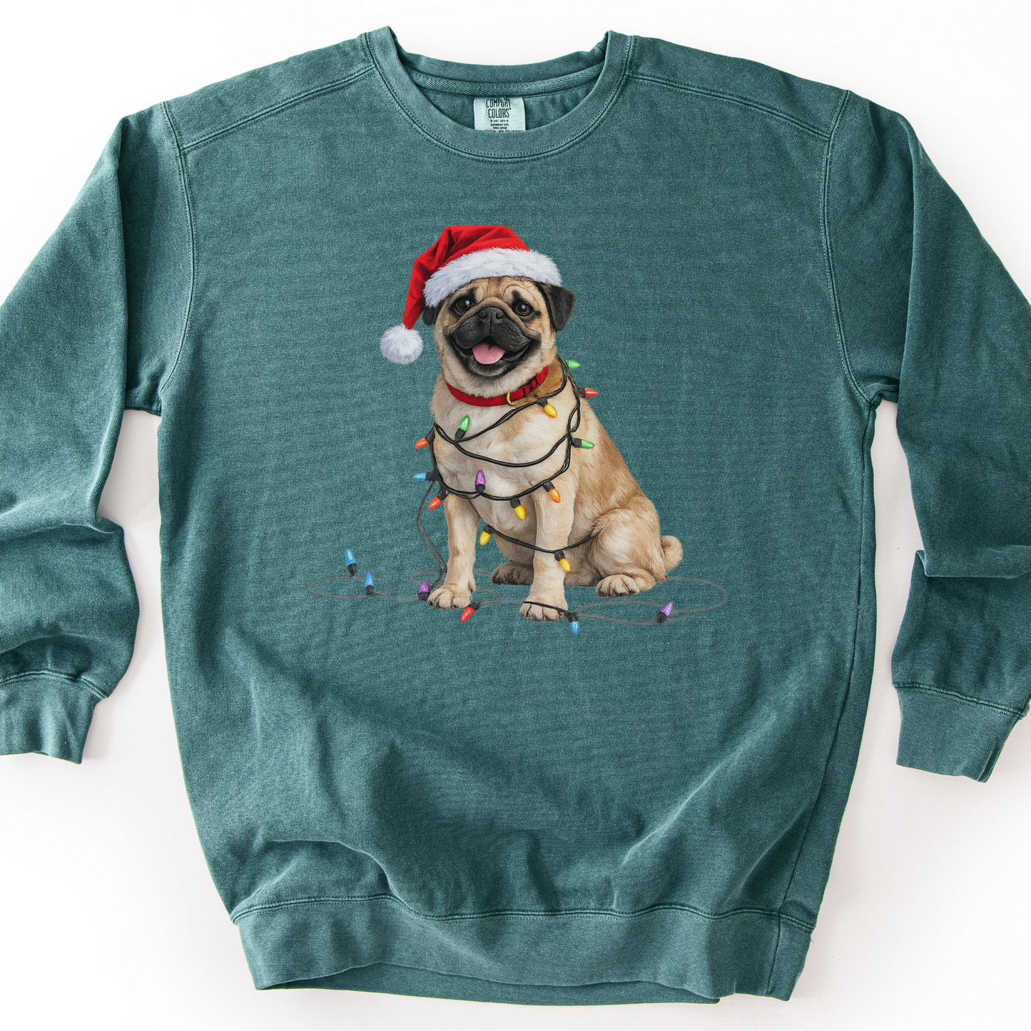 Christmas Tan Pug Sweatshirt, Lights Dog Sweater, Pug Mom Holiday Apparel