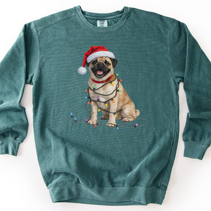 Christmas Tan Pug Sweatshirt, Lights Dog Sweater, Pug Mom Holiday Apparel